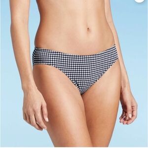 Kona Sol Gingham Bikini Swim Suit Bottoms XL Medium Coverage. Navy Blue NEW NWT